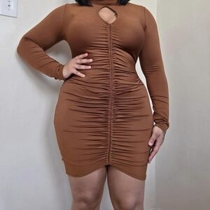 ☆Heart & Hips Brown Long Sleeve Ruched Dress☆